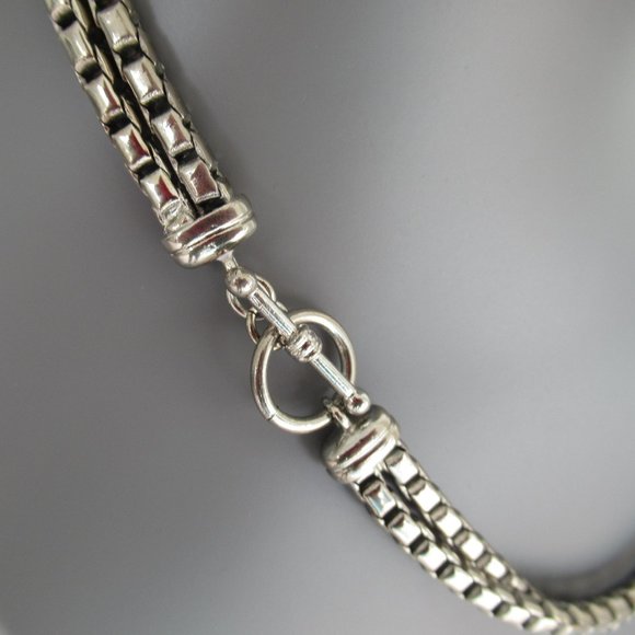 Round Box Link Necklace Chain 4.4mm Double Strand in Silver tone 17 inches - Picture 4 of 4